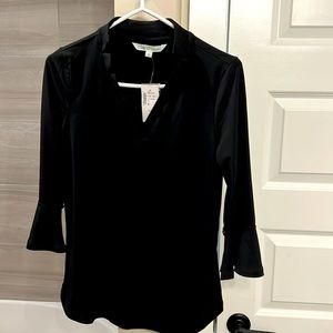 Brand New Cleo Black Top; Stretchable: 90% Polyester 10% Spandex; Small Petite